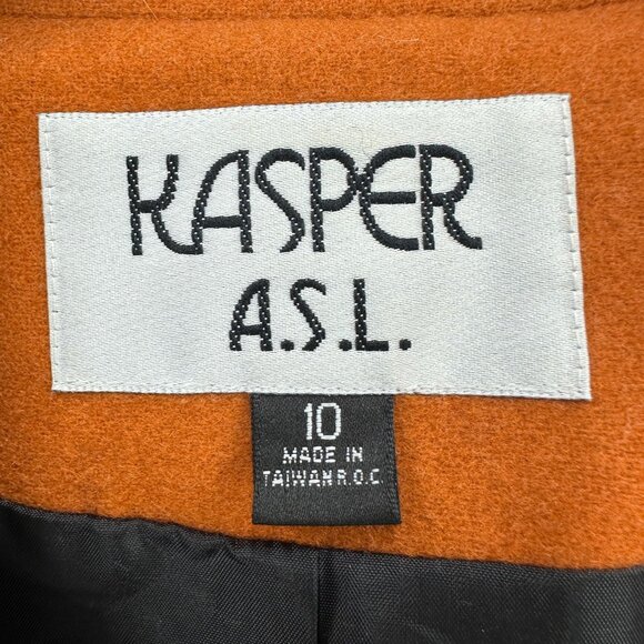 KASPER ASL Blazer Women's Size 10 Orangish Jacket Lined Zip Wool Blend Pockets - Picture 10 of 11
